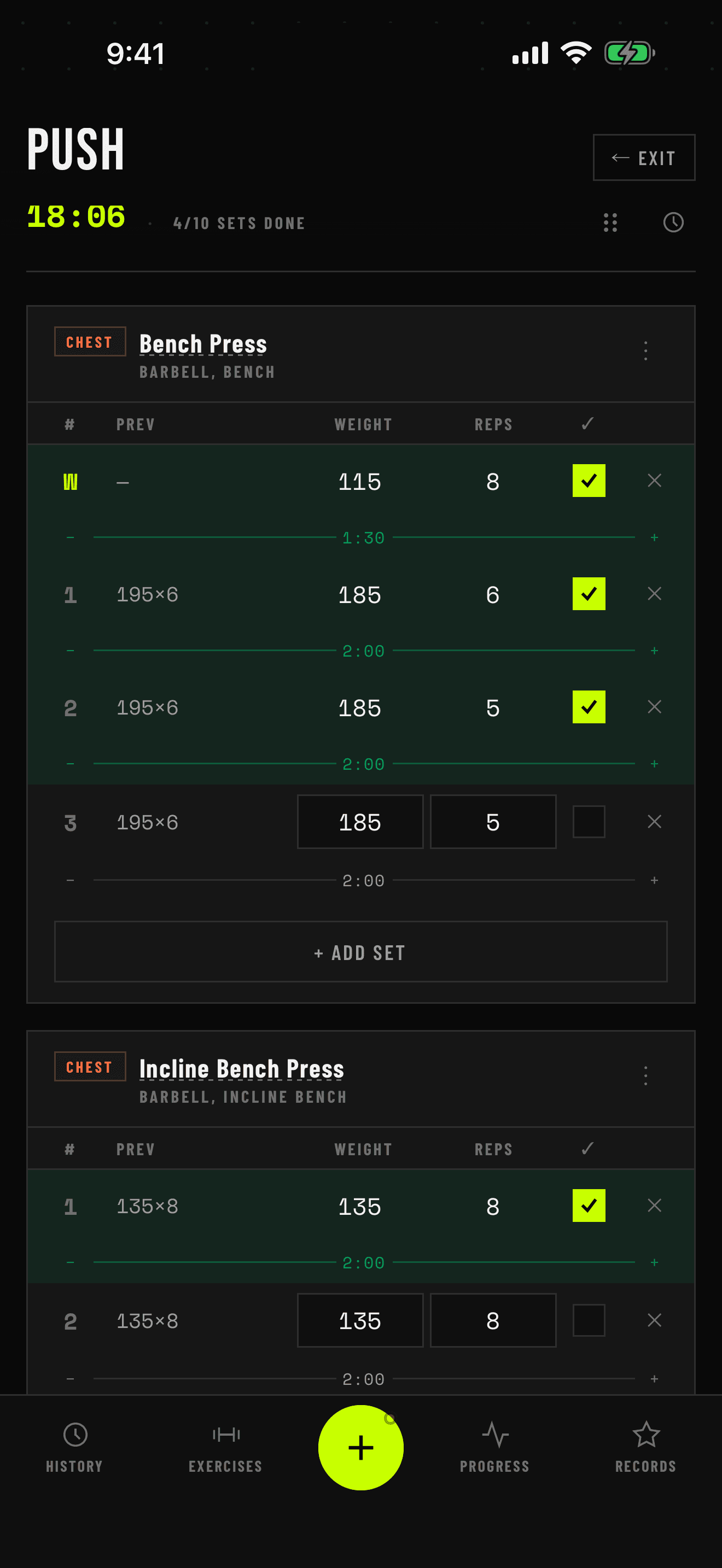 Logging an active workout